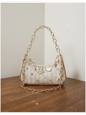 Polyester Boho Seashell Starfish Straw Shoulder Handbag Chain Strap